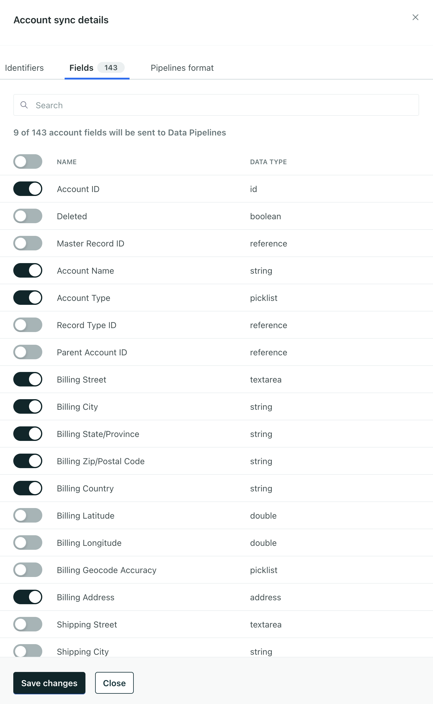 Set a user ID field and turn off fields you don't want to send through your pipeline