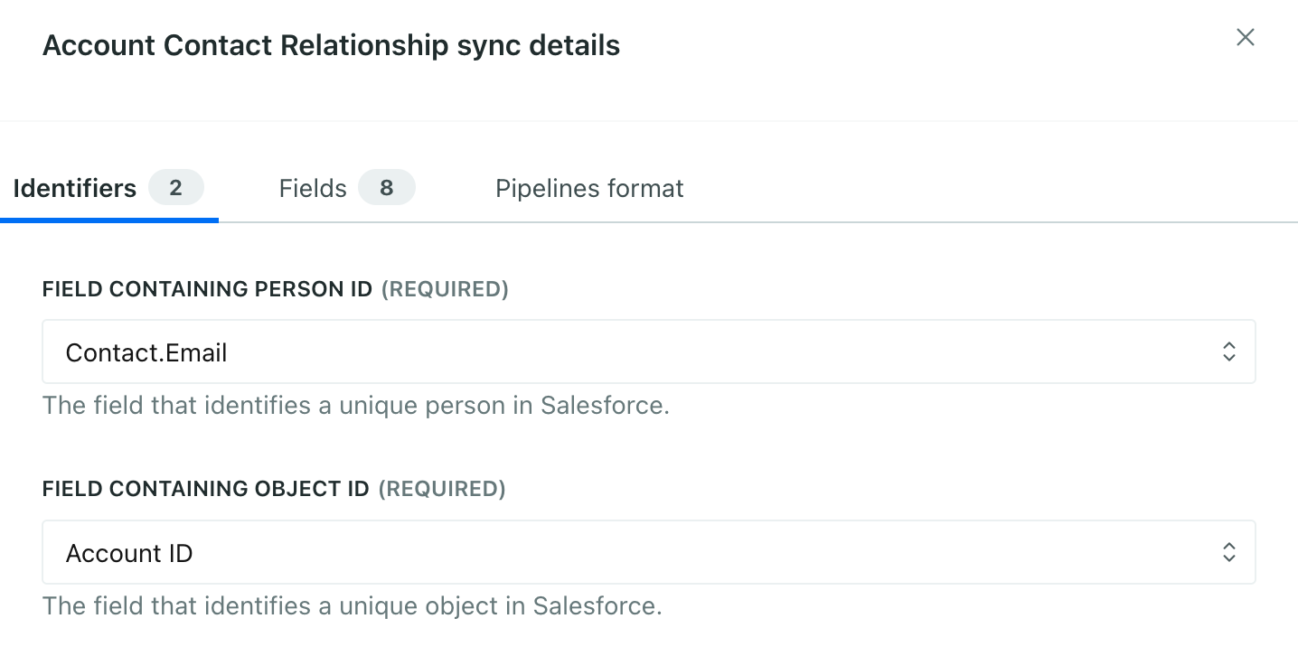 the identifiers tab showing the person and object IDs for a relationship sync