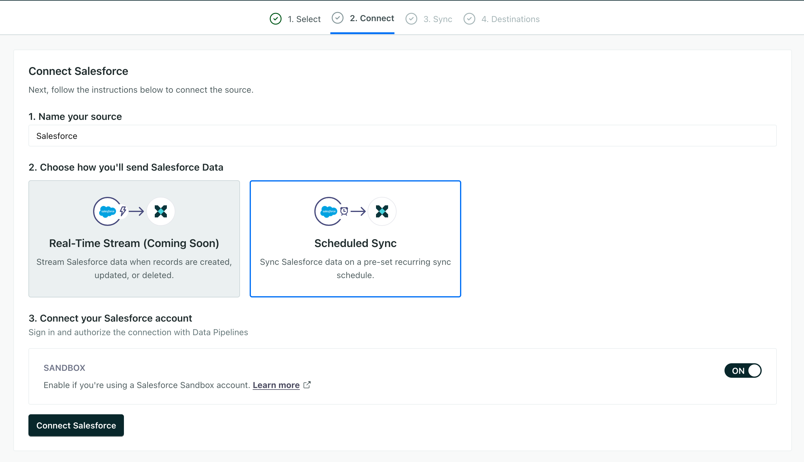 setup your salesforce source