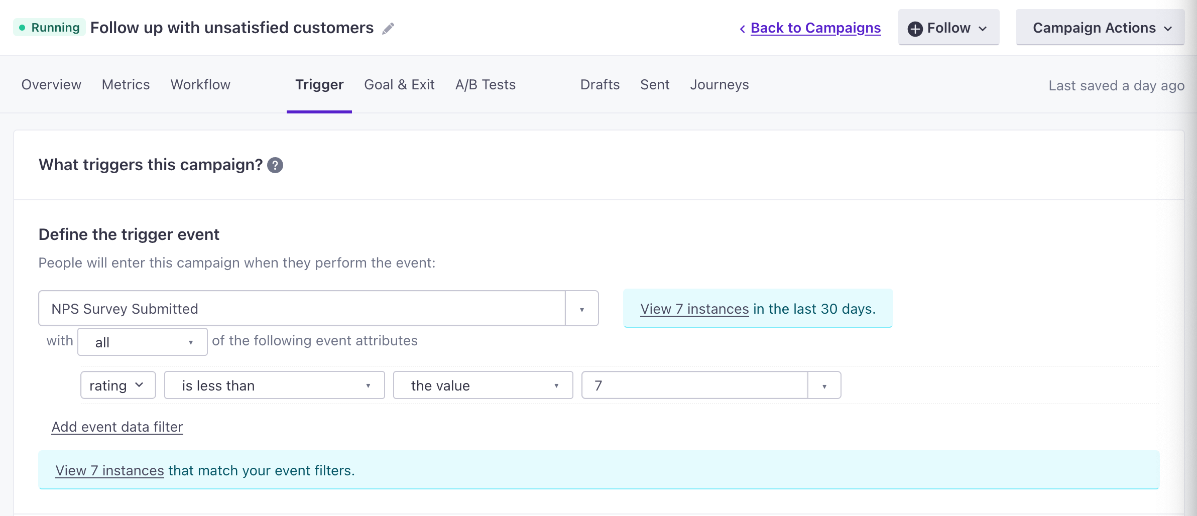 set up an event trigger based on your webhook-triggered campaign