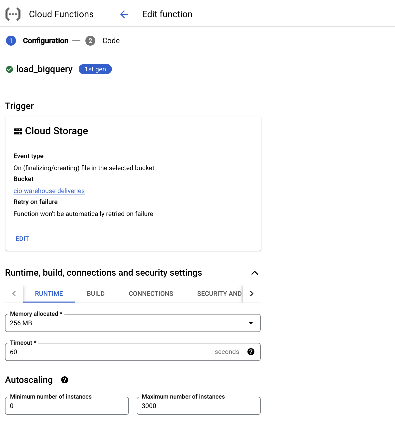 BigQuery Cloud Function set up