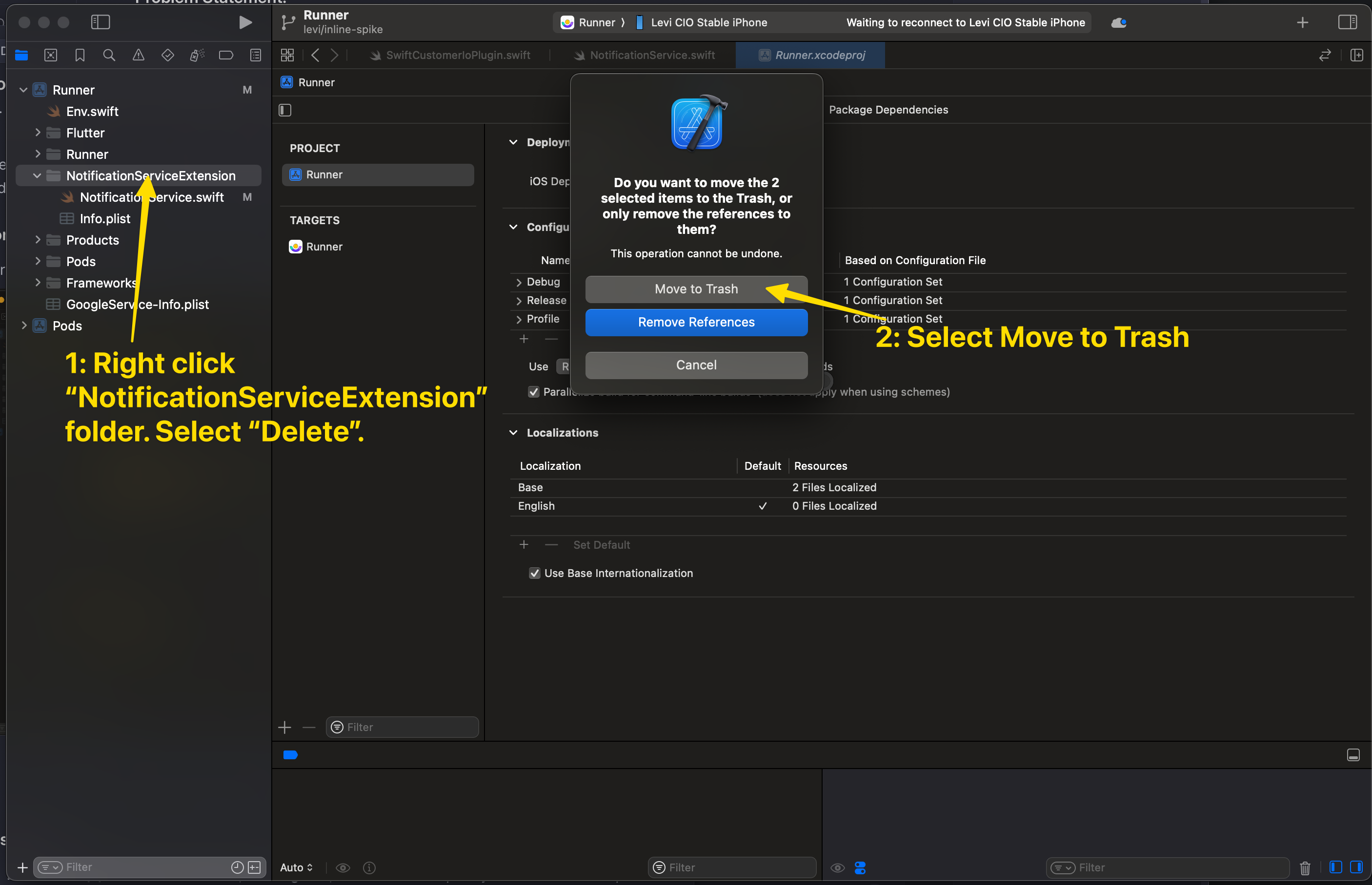 an image illustrating the steps you'll take to delete NSE files.