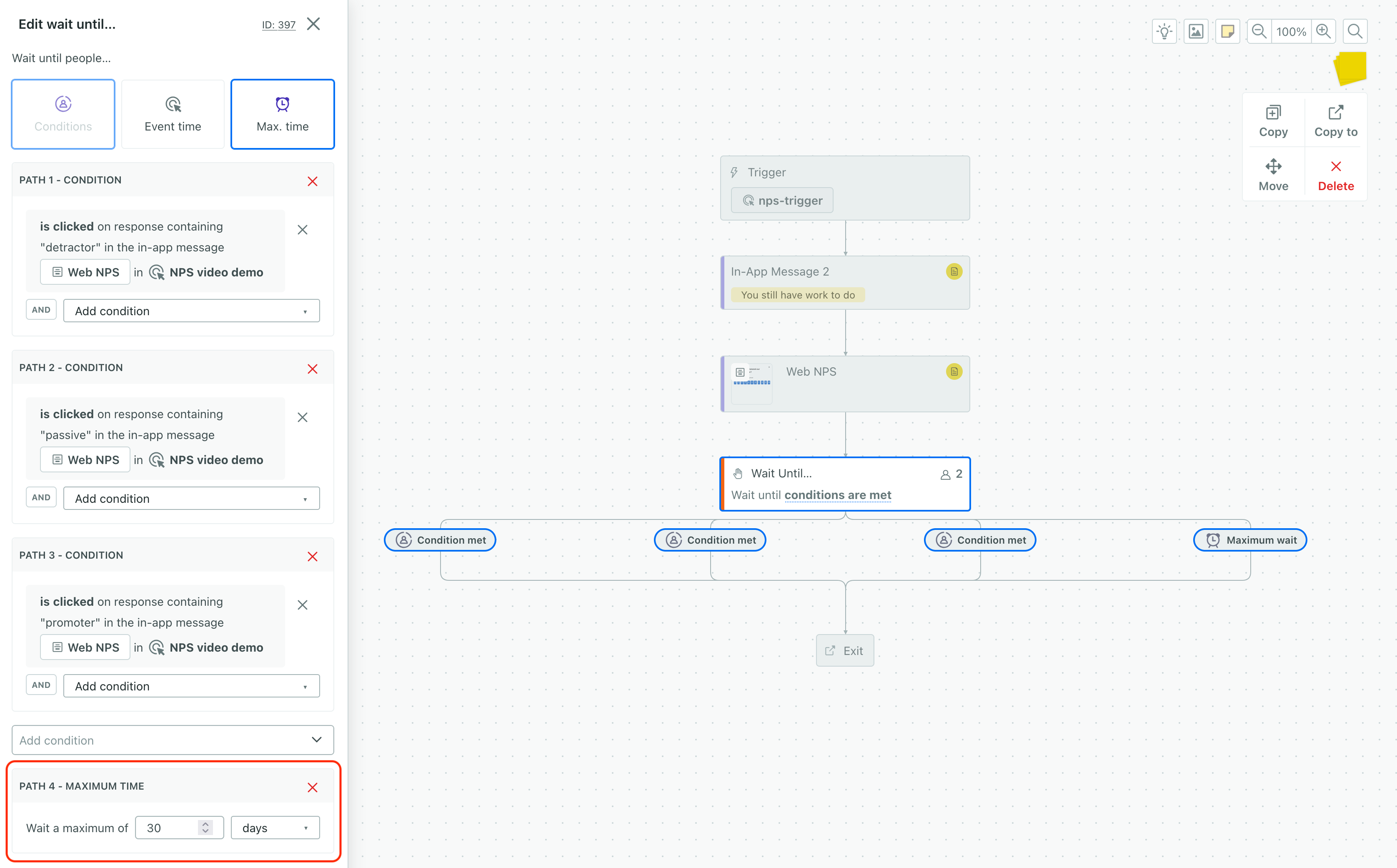 set a max time condition to act on people who don't respond to your survey