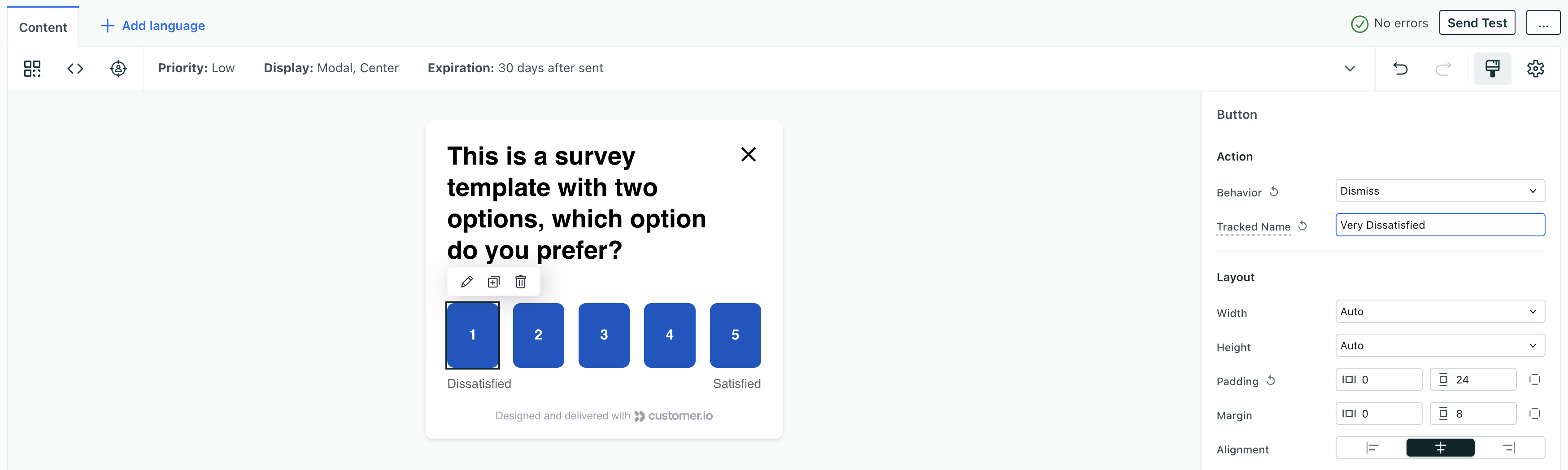 Set up tracked names for your buttons to make it easier to understand your data and set up conditional branches based on your audience's responses.