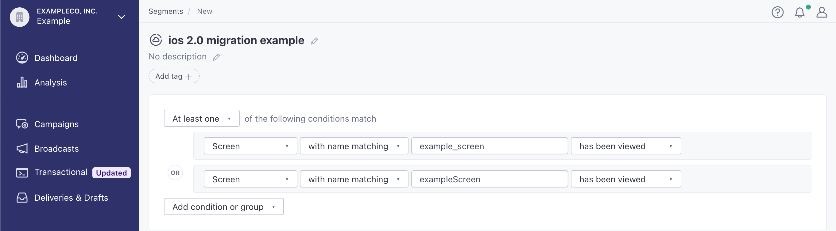 set up OR conditions in segments