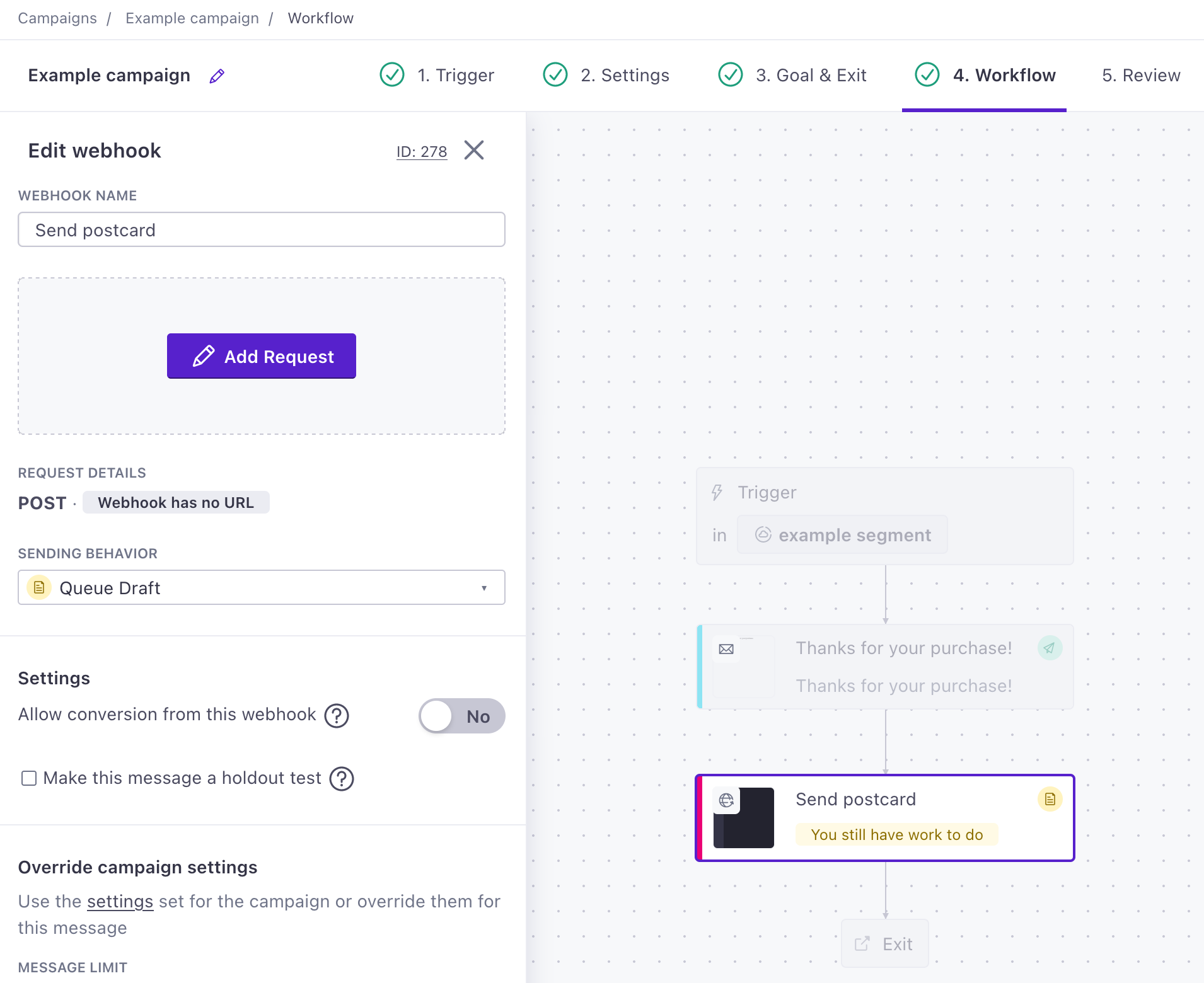 drag a webhook into your workflow