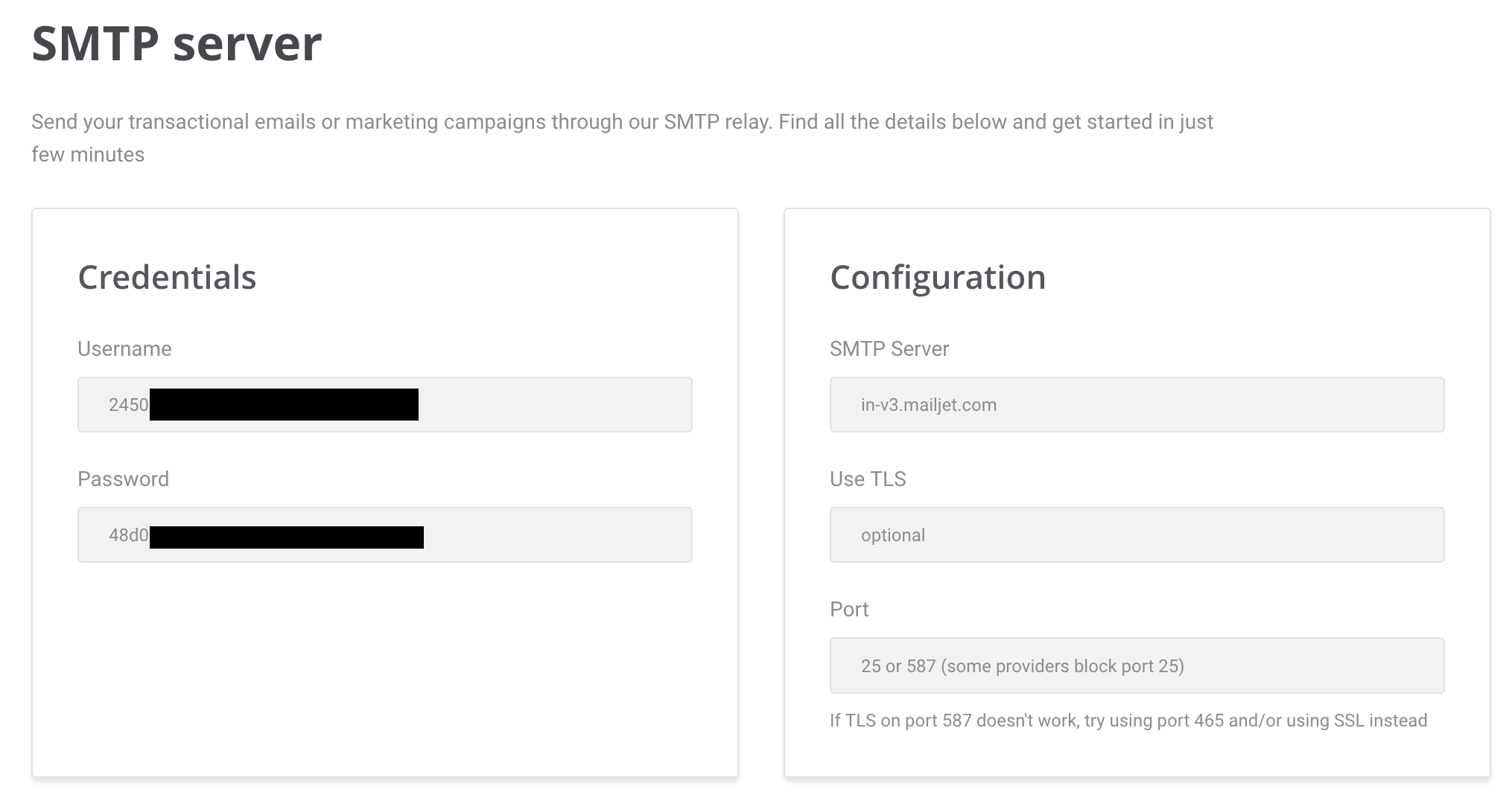 Mailjet config settings