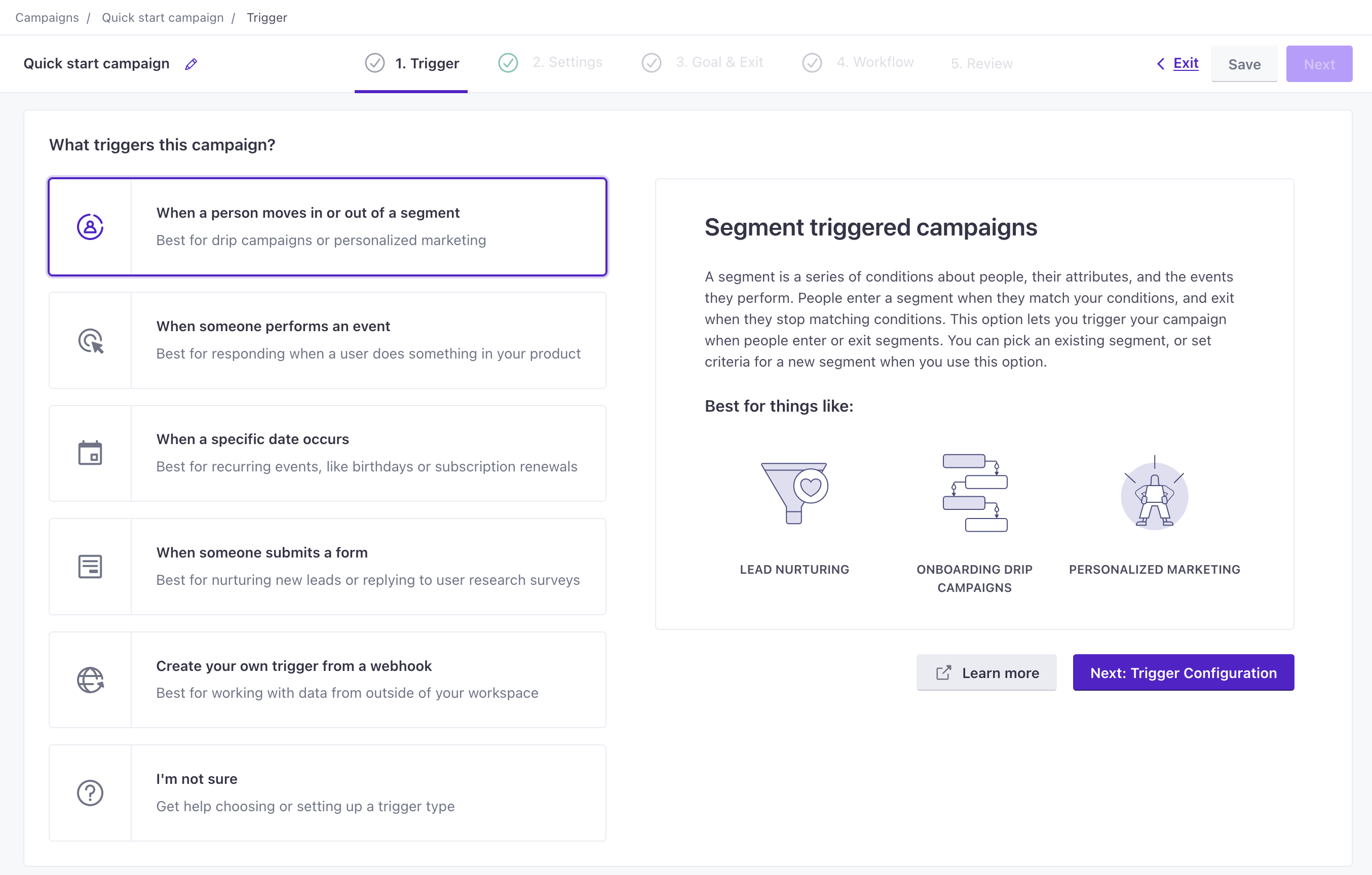 Select the segment trigger.