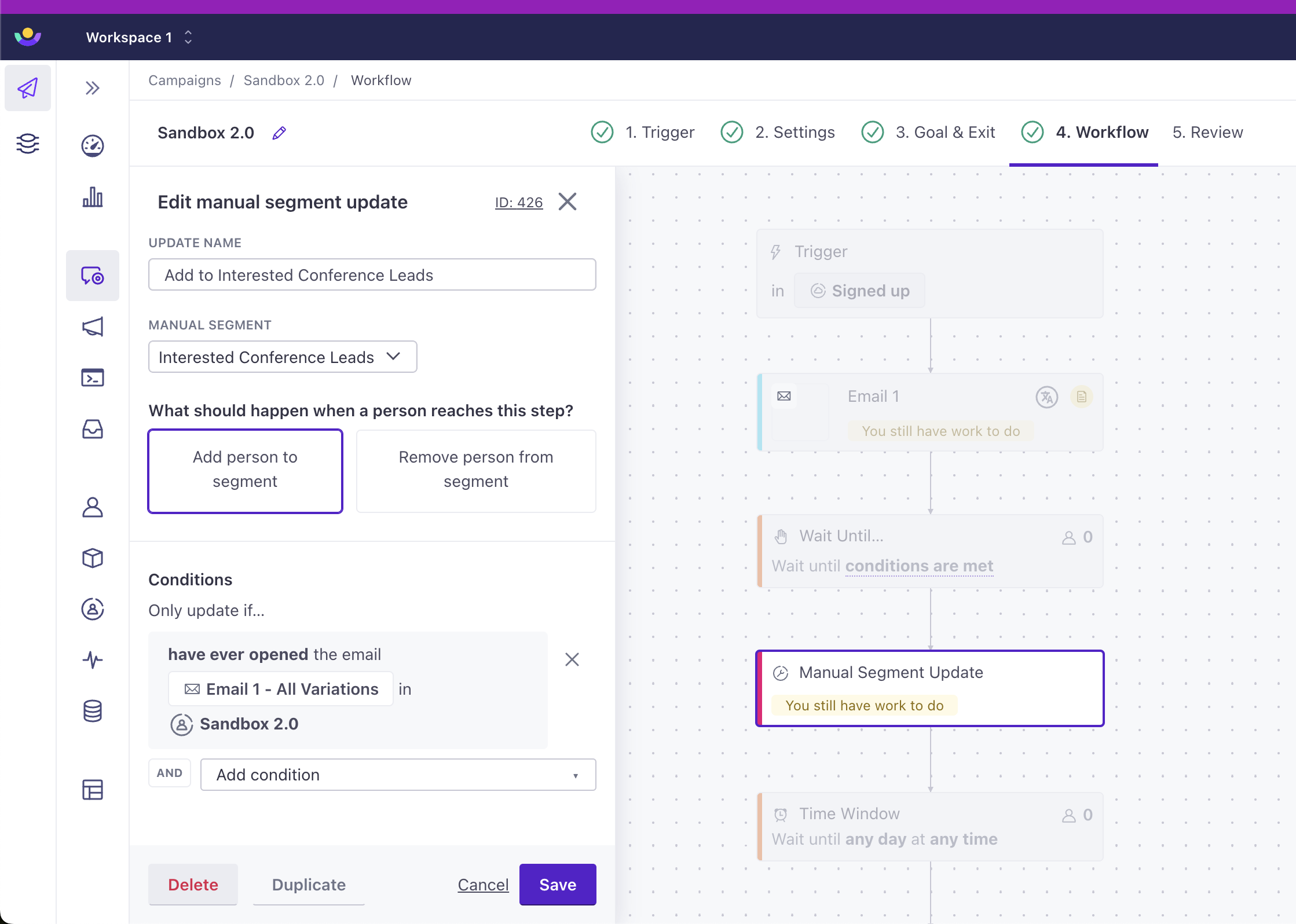 Add to a Manual Segment via a Workflow Action