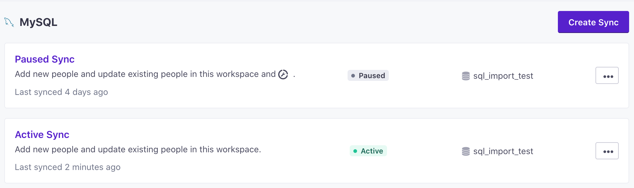 pause and resume syncs on the MySQL page