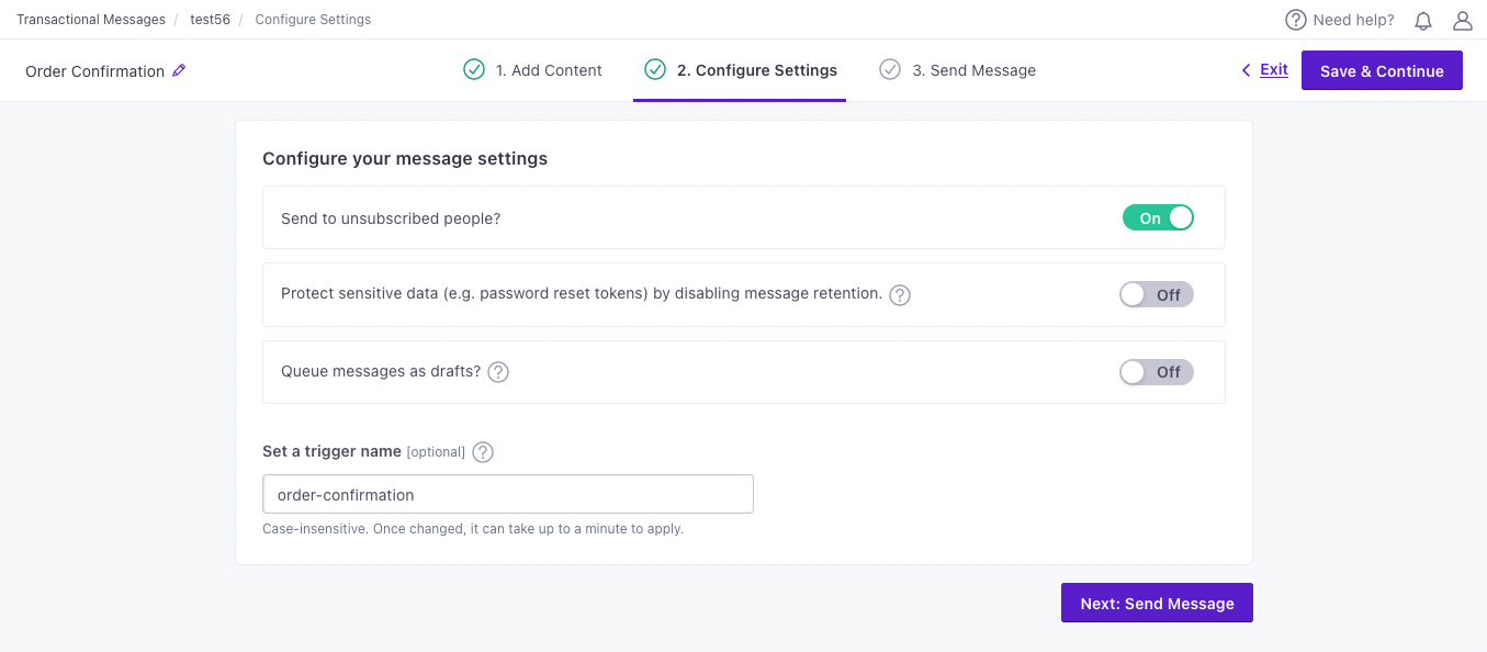 configure your message's settings