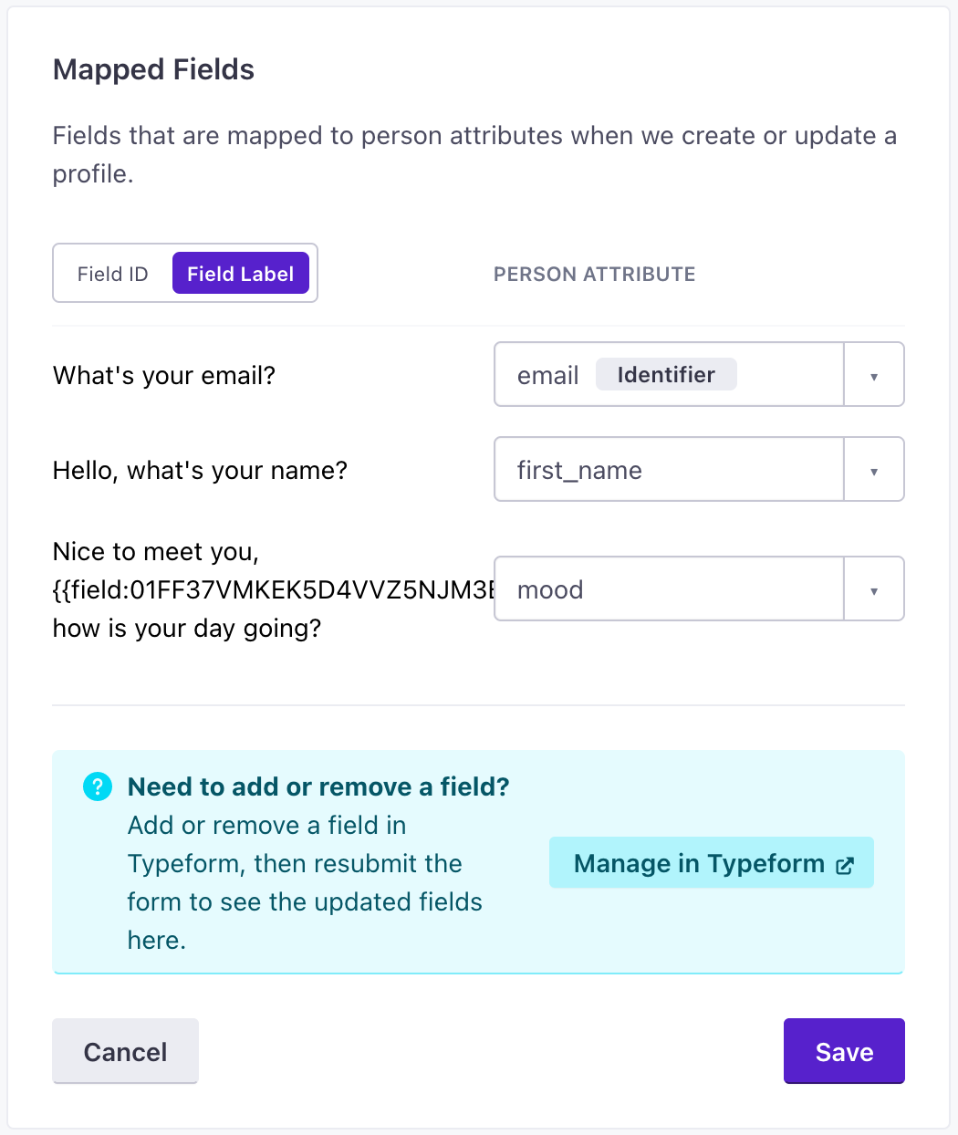 map Typeform fields to customer attributes