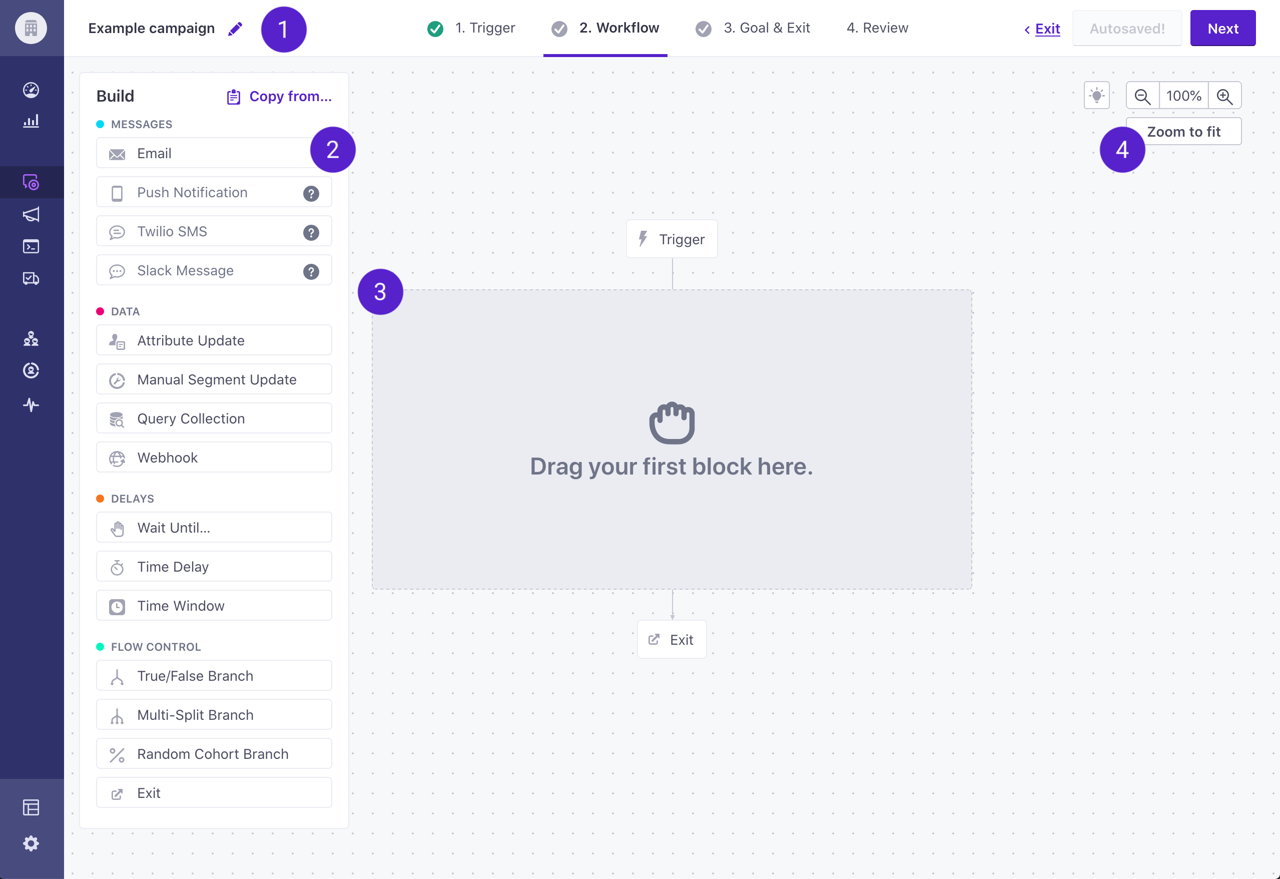 Visual workflow builder in its default state