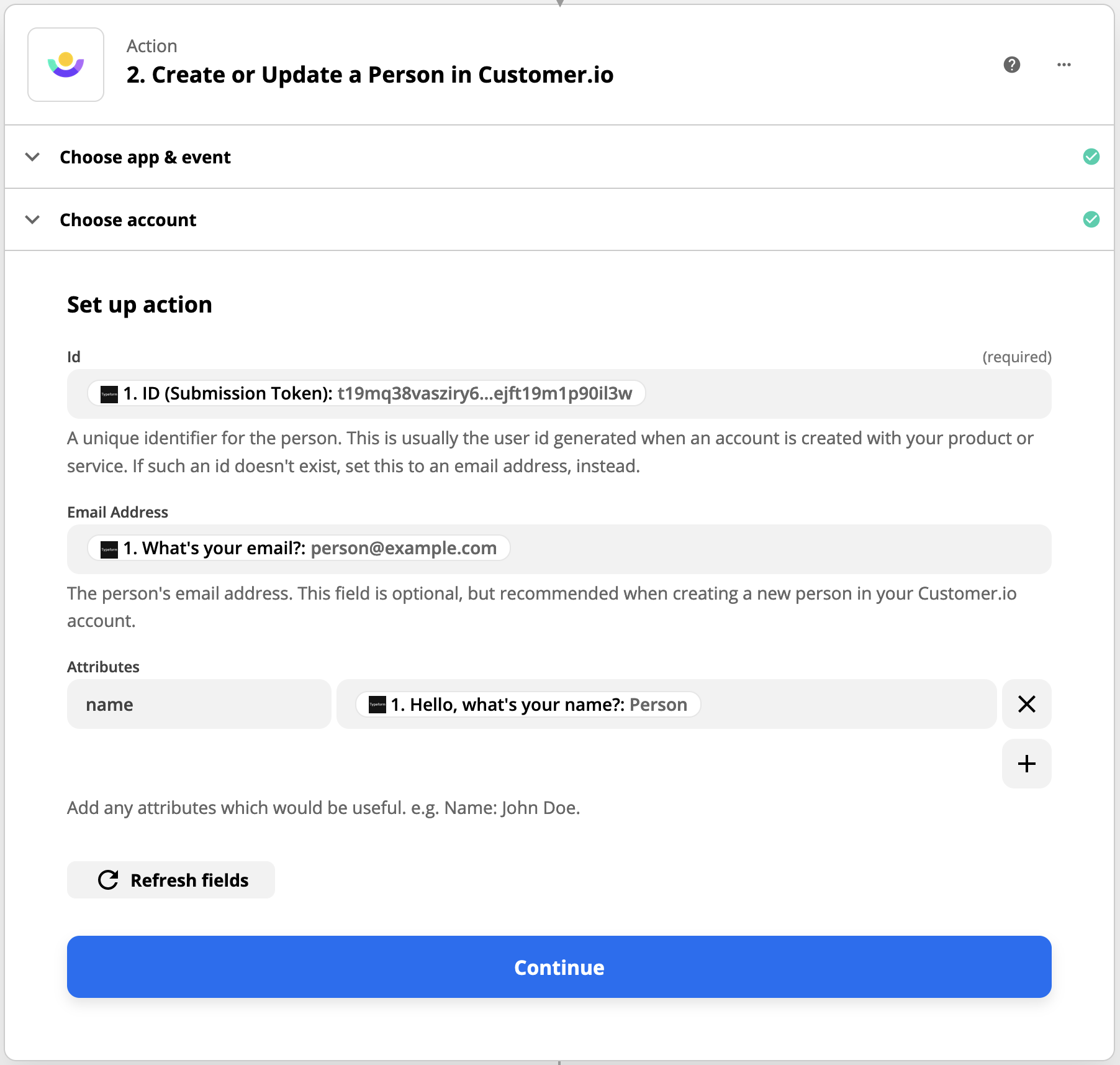 map form fields to attributes in customer.io